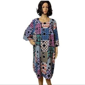 Eloquii Size 16 Bold Block Print A Line Dress Half Sleeve Polyester Unlined